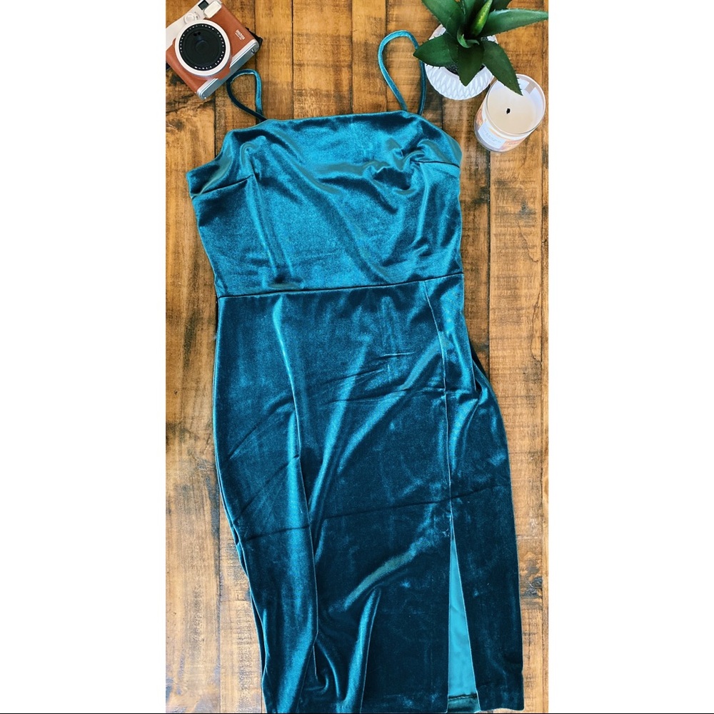 Express Velvet Front Slit Sheath Dress